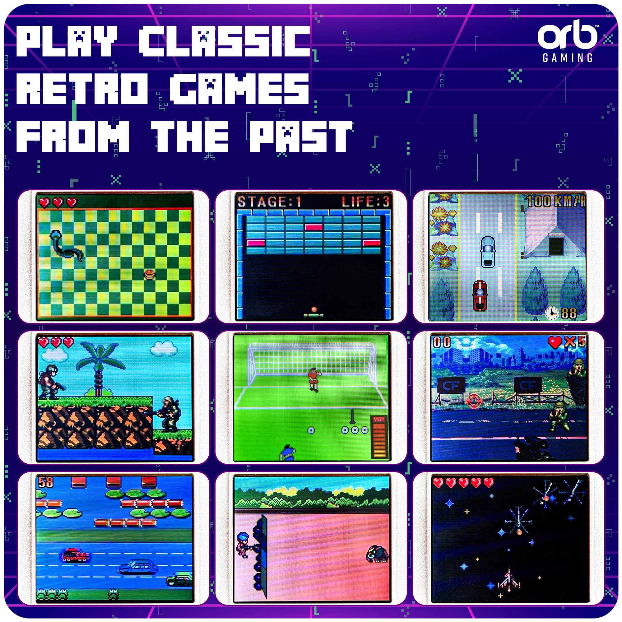 Thumbs Up mini retro console highlighting the 1.8-inch LCD display for clear gameplay.
