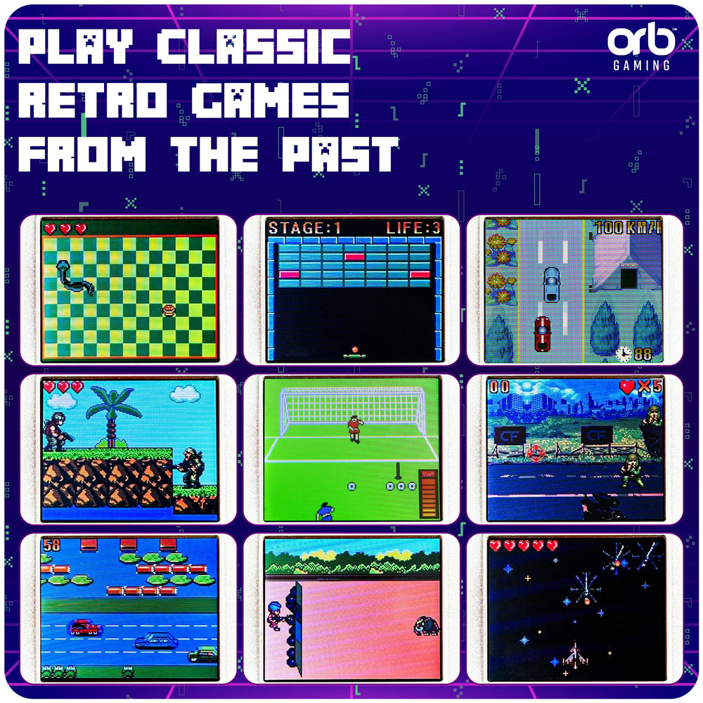 Thumbs Up mini retro console highlighting the 1.8-inch LCD display for clear gameplay.