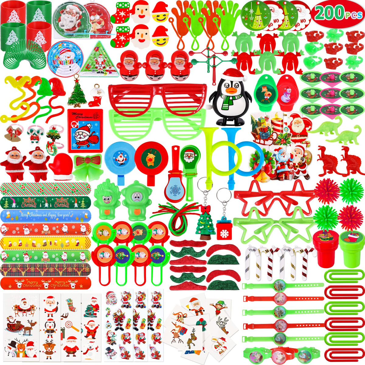 Thuodo 200Pcs Christmas favors variety pack with colorful toys for kids and party gifts