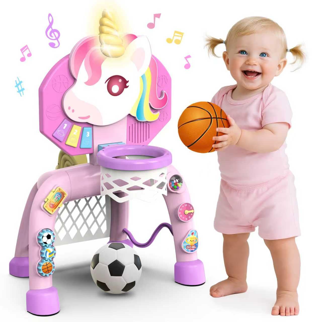Thusine toddler basketball hoop image promotes active play and hand-eye coordination.