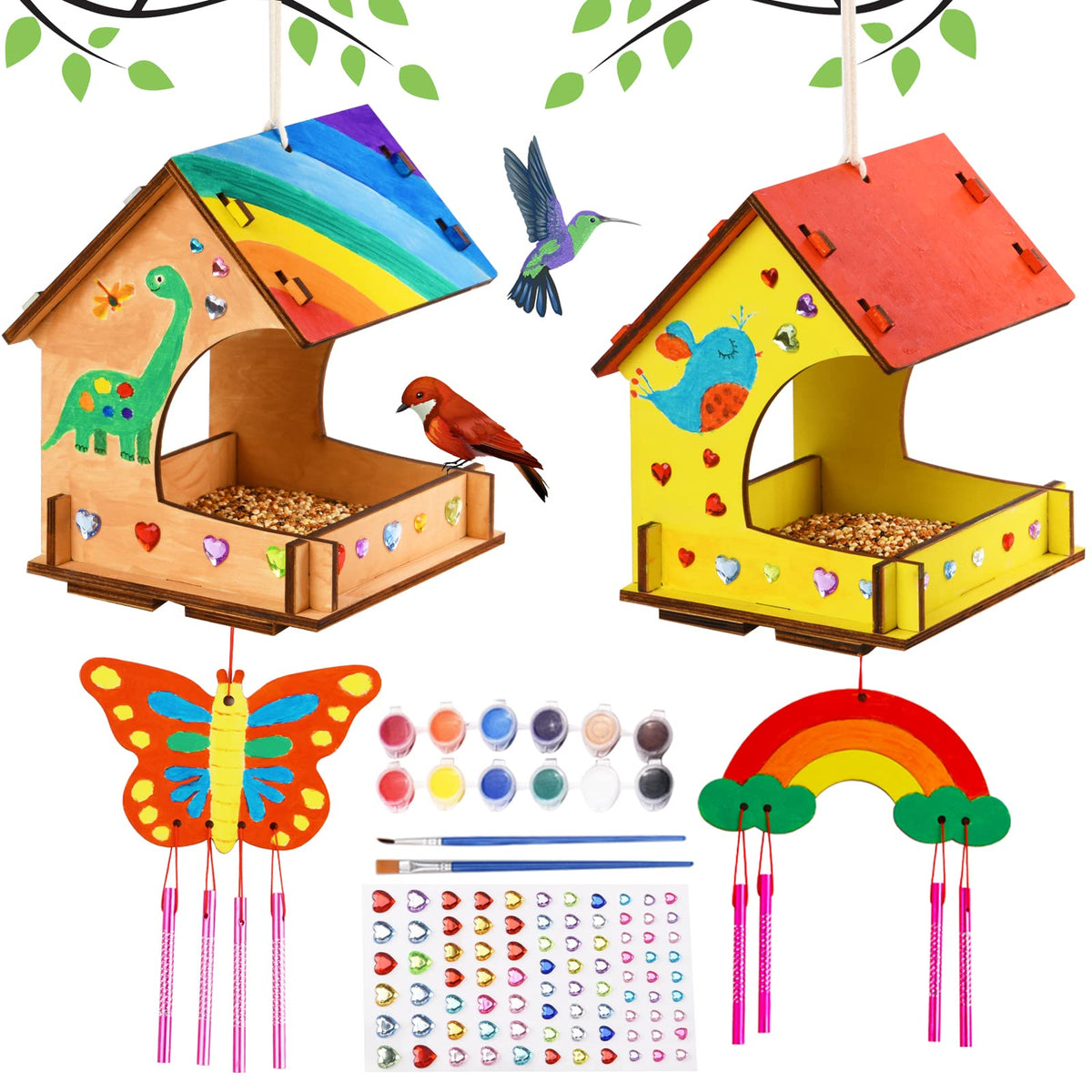 THWAS-LIGHT bird feeder wind chime 2-pack for outdoor kids crafts