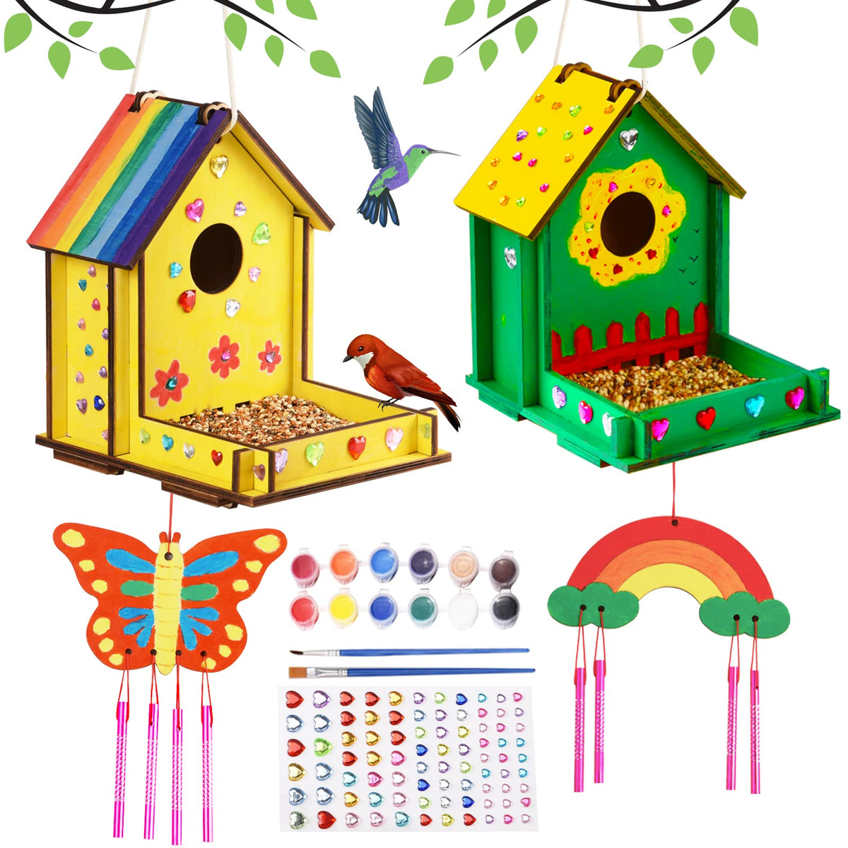 THWAS-LIGHT Bird Feeder Wind Chime Kit Pack 2 shows sturdy unfinished wood for durable DIY crafts.