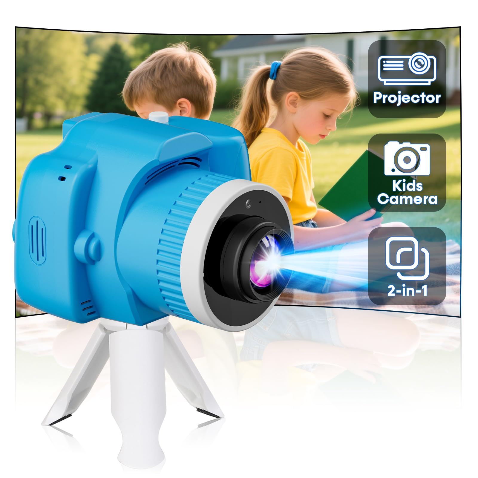 Thybro Kids Camera with Projector front view shows compact design for small hands.