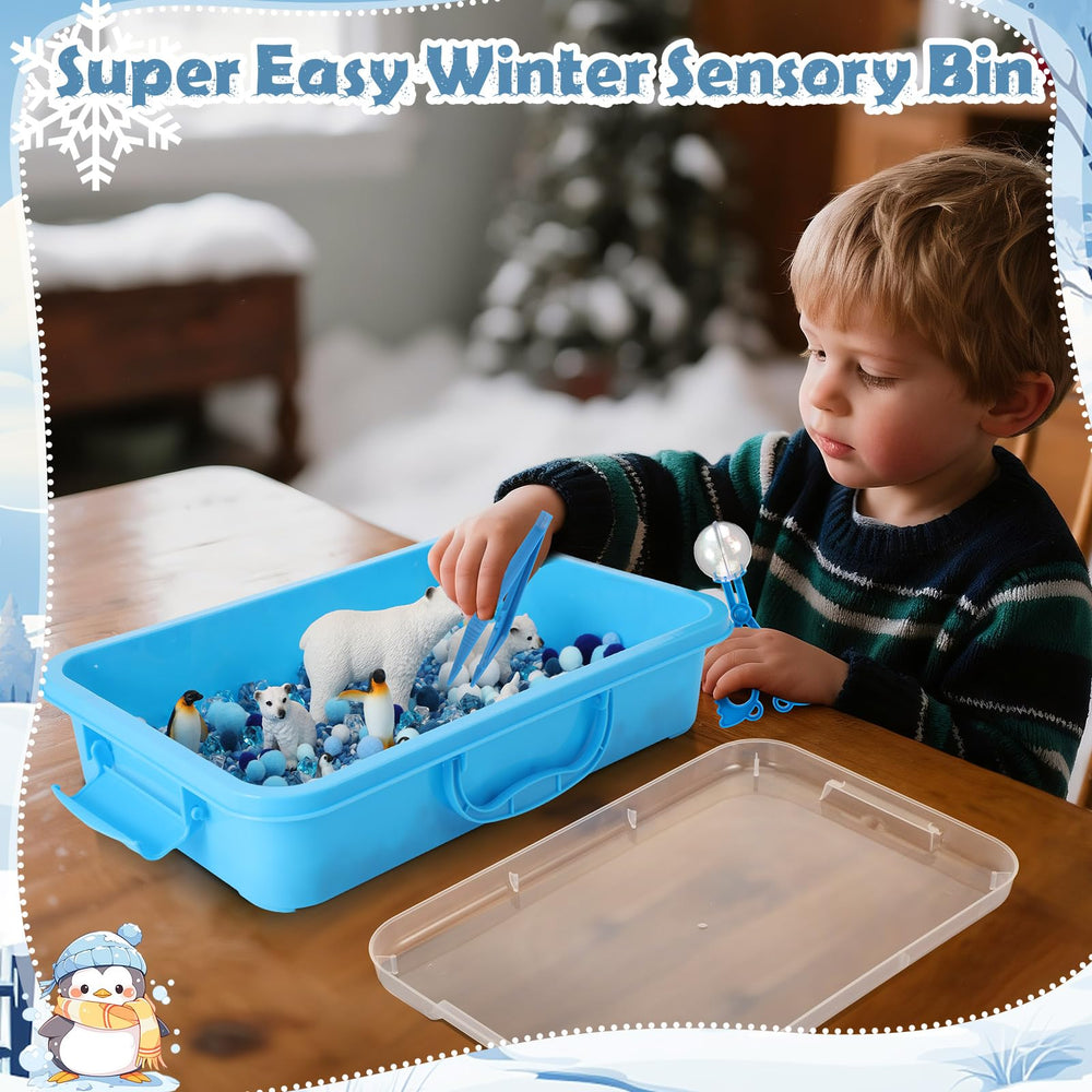 Thyle Winter Polar Sensory Bin penguin figures bring Arctic scenes to life during storytelling.