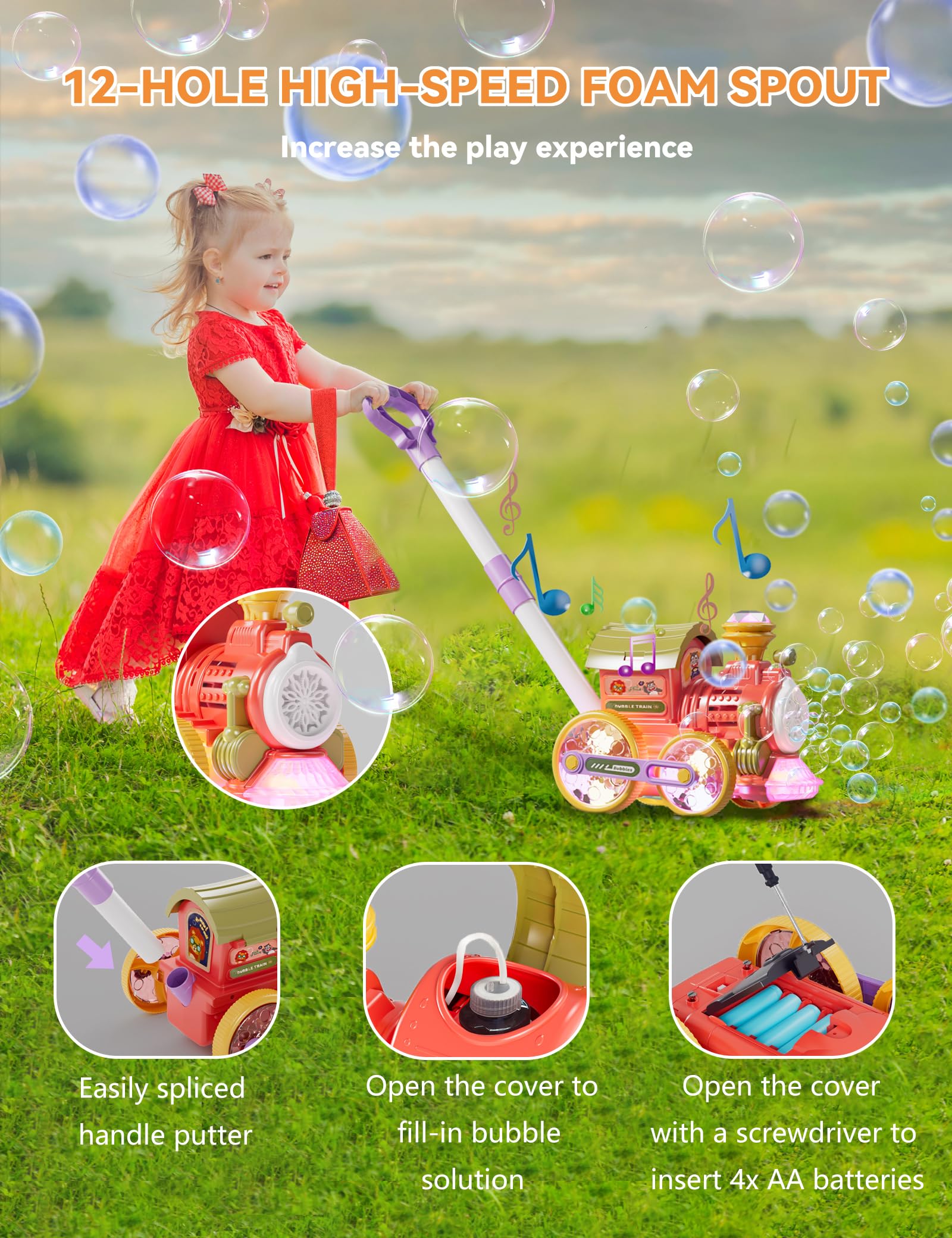 TI-TOO bubble lawn mower push toy supports active toddler movement