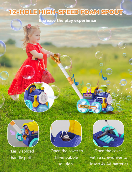 TI-TOO Bubble lawn mower blue promotes active outdoor play.