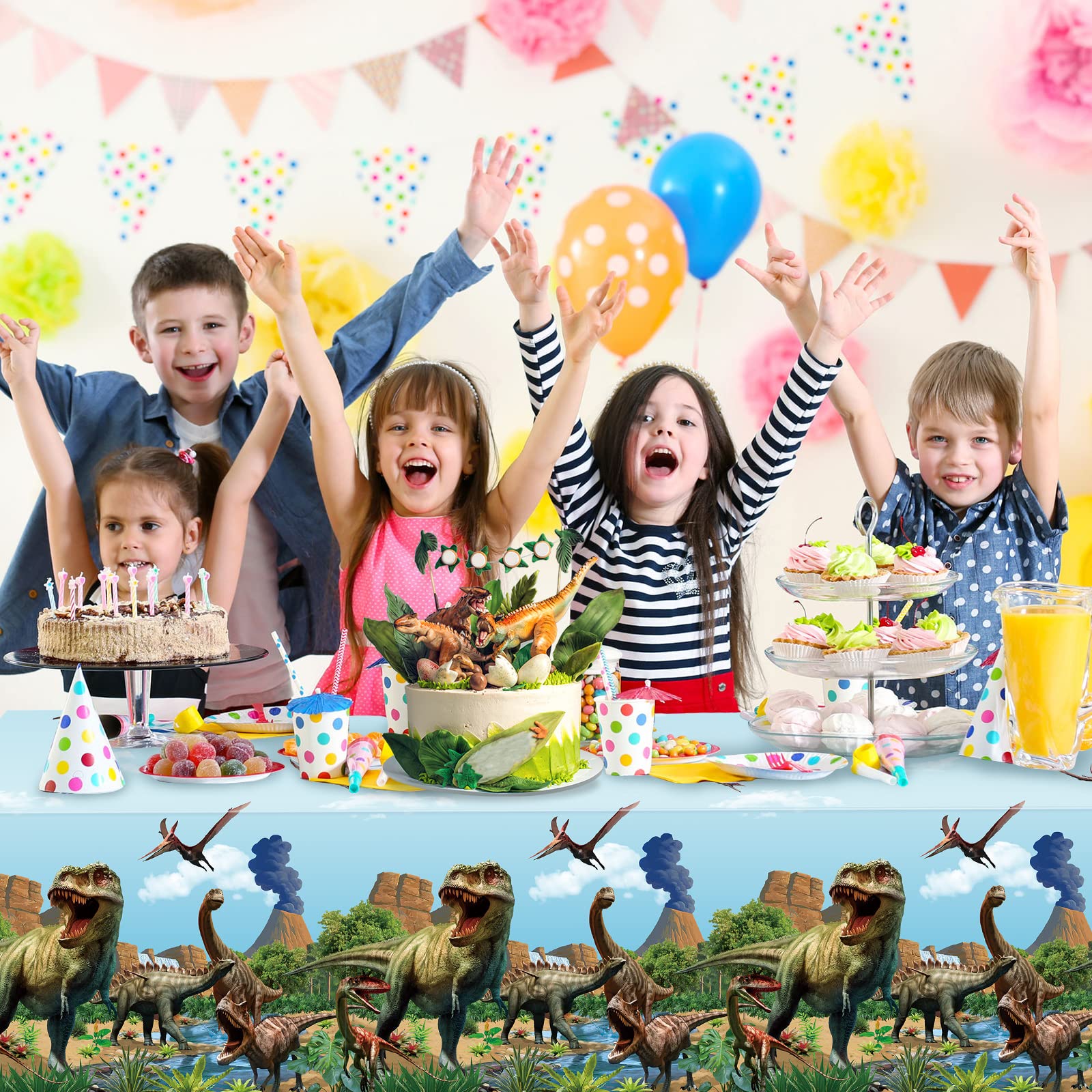 Tiamon dinosaur tablecloth fits standard rectangular tables at events
