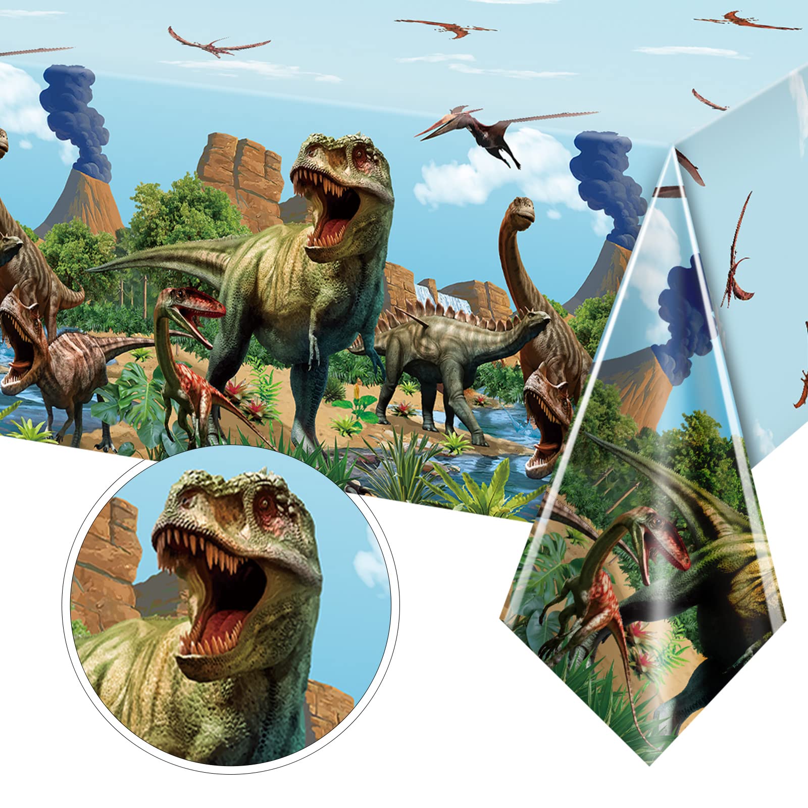 Tiamon blue dinosaur tablecloth enhances birthday party ambience
