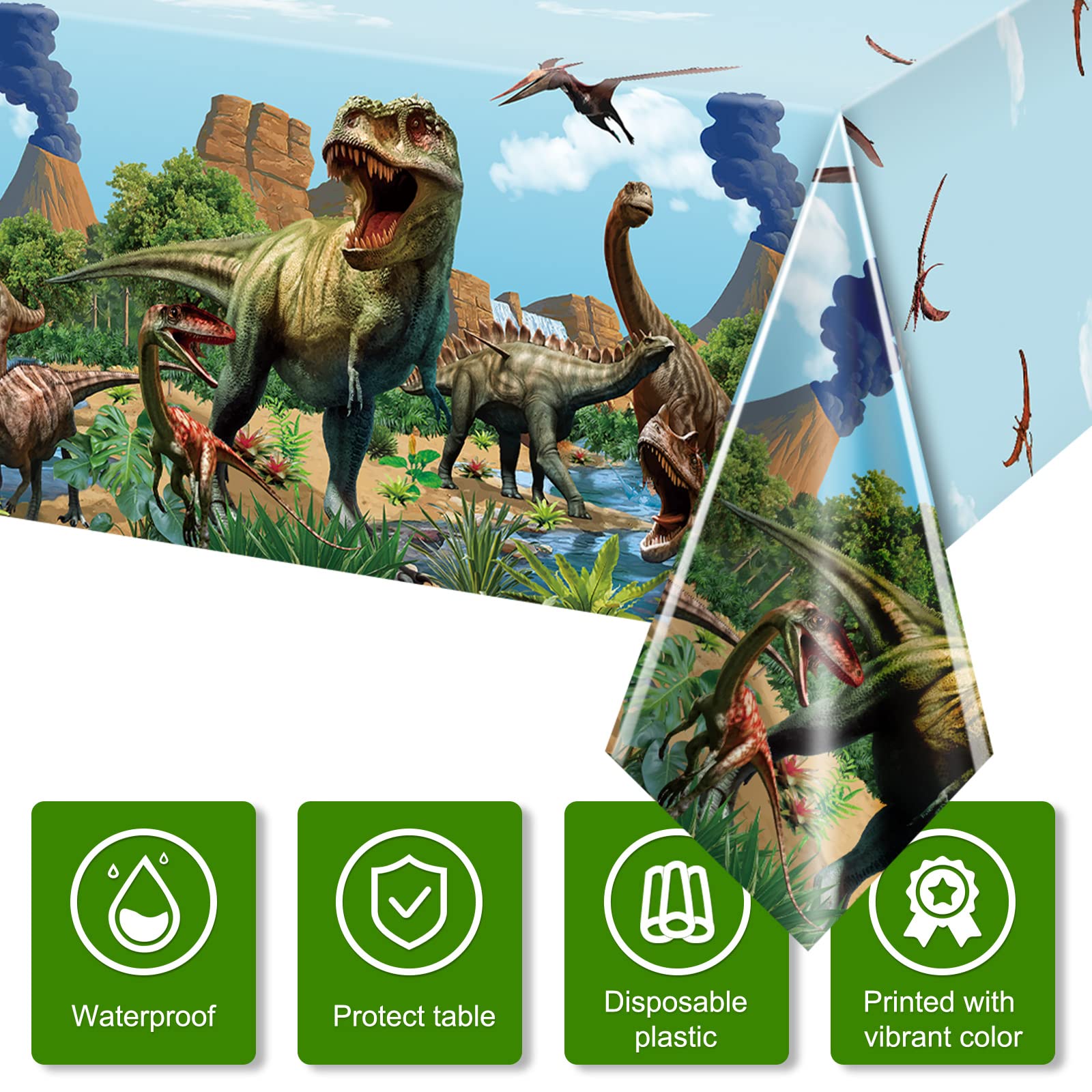 Tiamon dinosaur tablecloth is waterproof, making cleanup after spills quick