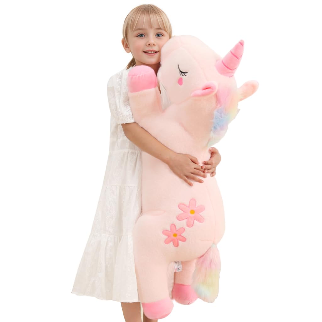 Tianmihou 32-inch pink unicorn plush for comforting hugs and playful decor.