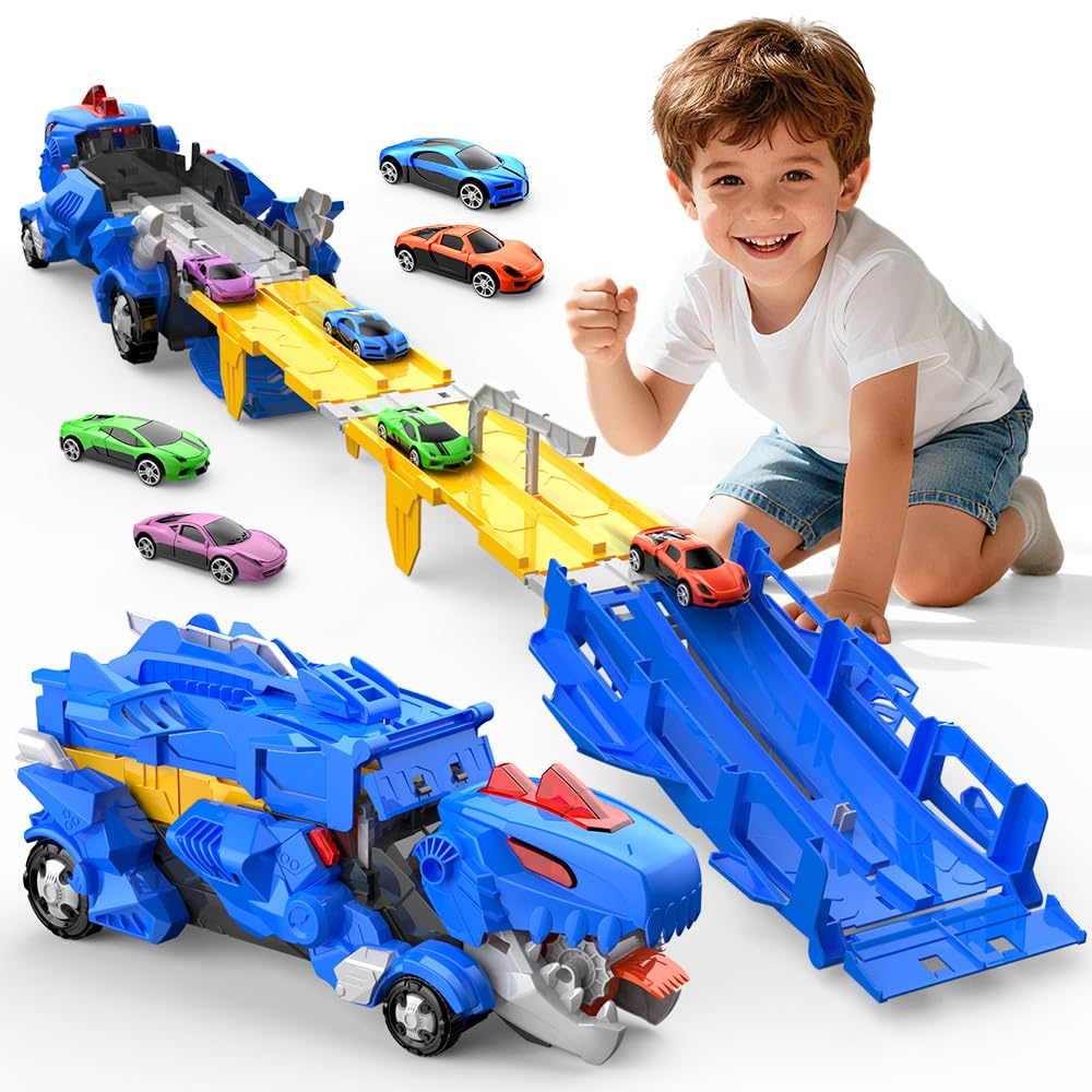 TIAONIAO dinosaur storage truck toy swallowing cars for imaginative play.