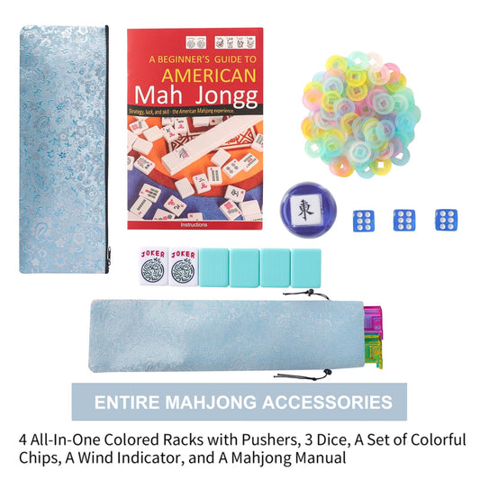 TIASUSAN blue bag with accessories keeps the Mahjong set organized for travel.