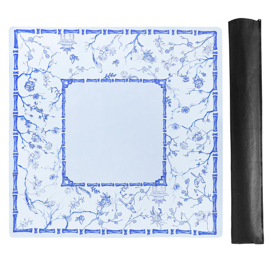 TIASUSAN Large Blue Mahjong Mat on table provides stable play surface.