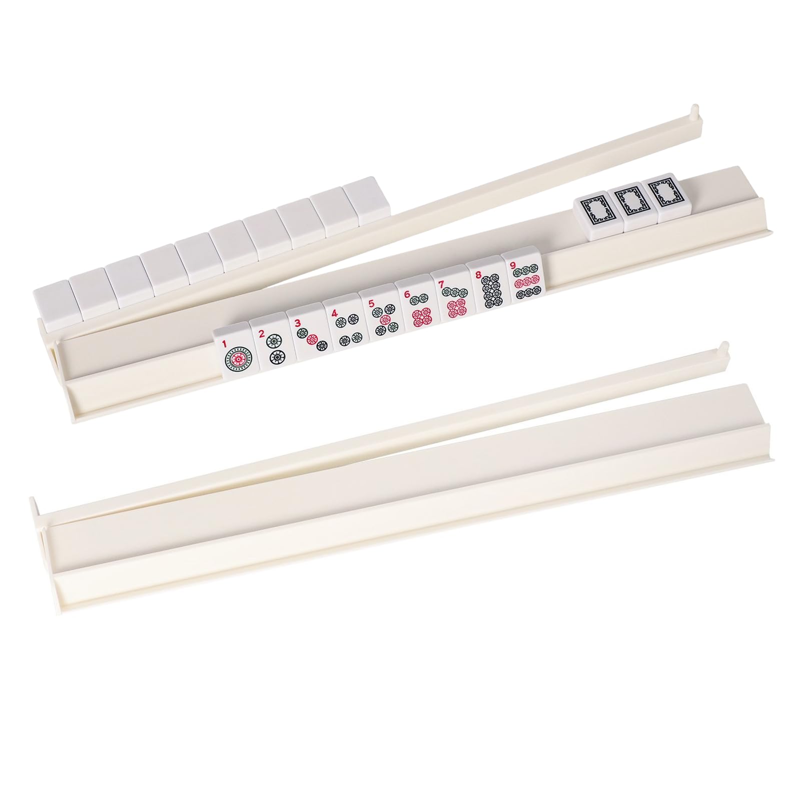 TIASUSAN mahjong racks with pushers in white, four-piece set for quick setup.