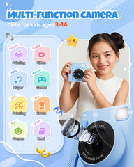 TIATUA Kids Instant Print Camera blue side holding position shows comfortable grip for small hands.