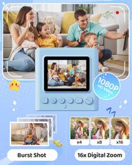 TIATUA Kids Instant Print Camera no-ink printing feature highlights easy, mess-free prints.