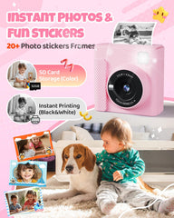 TIATUA Kids Instant Print Camera pink display closeup, vibrant screen for previews.