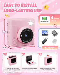 TIATUA Kids Instant Print Camera pink in-use with child, capturing joyful moments.
