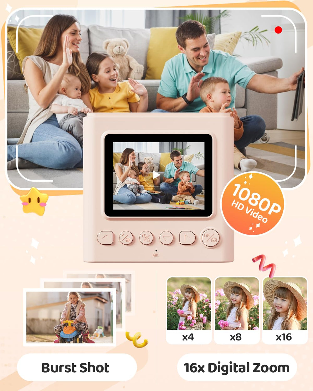 TIATUA Kids Instant Print Camera print function demonstrating on-device printing