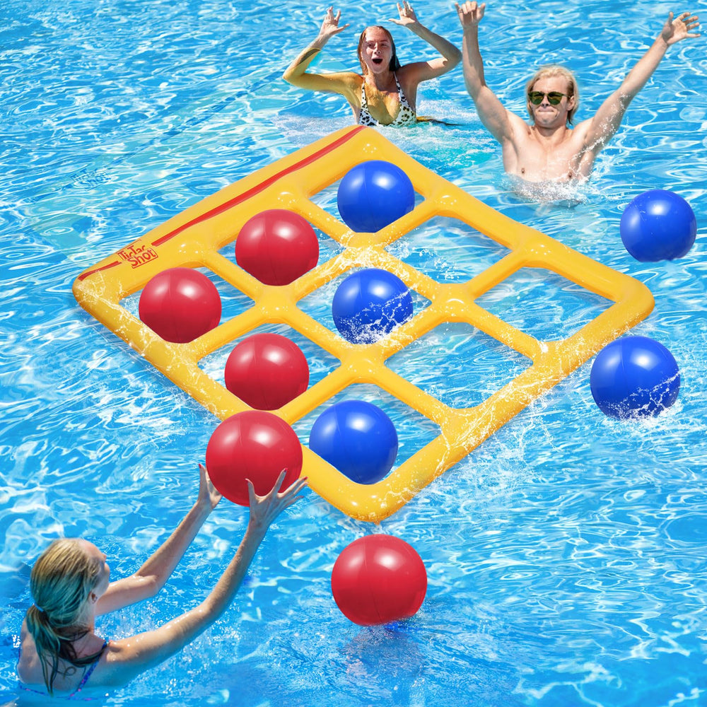 TicTac Shot board inflated, spacious 56 by 54 inches for group pool games.