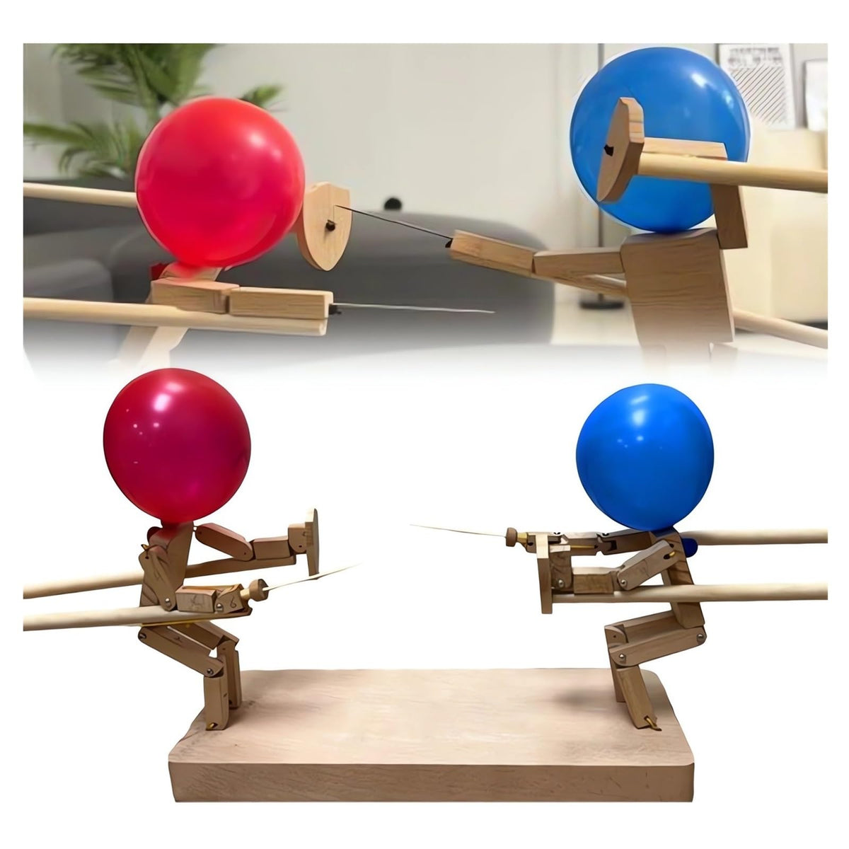 Tictoyo Balloon Bamboo Man Battle: colorful balloon heads clash in a durable wooden duel.