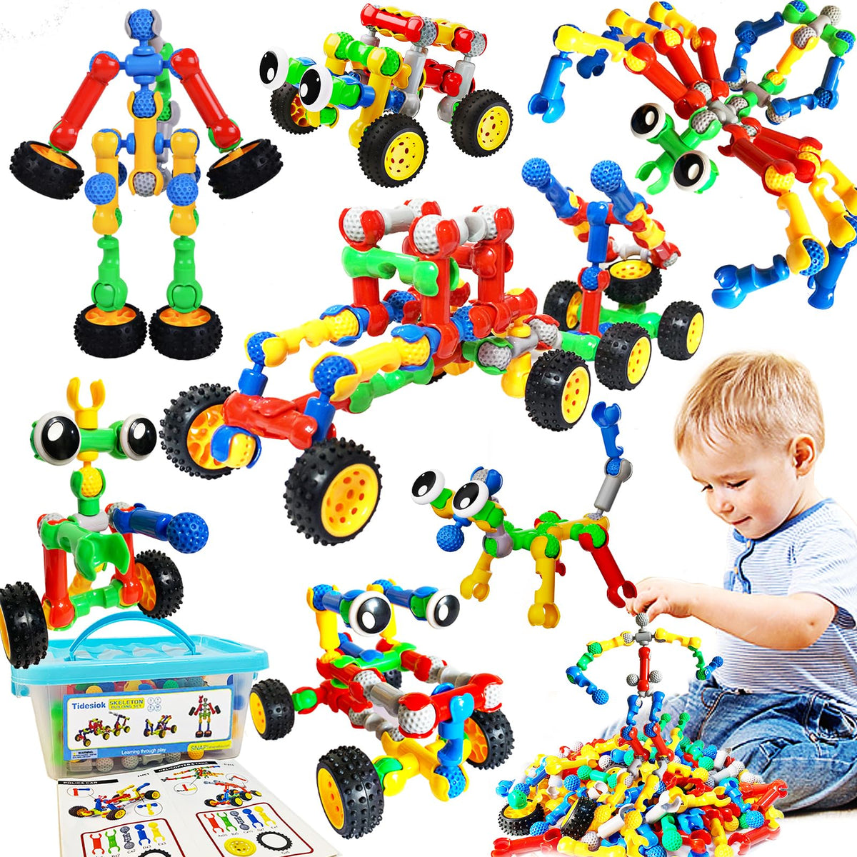 Tidesiok 130-piece STEM building kit blocks for race car model and creative play.