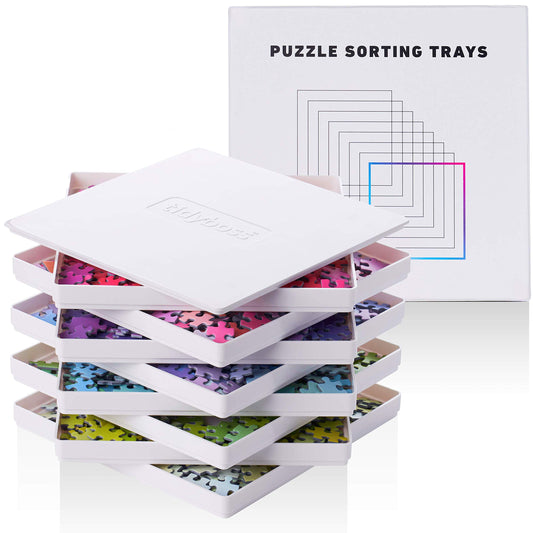 Tidyboss 8-puzzle trays with lid keep pieces organized during transport.