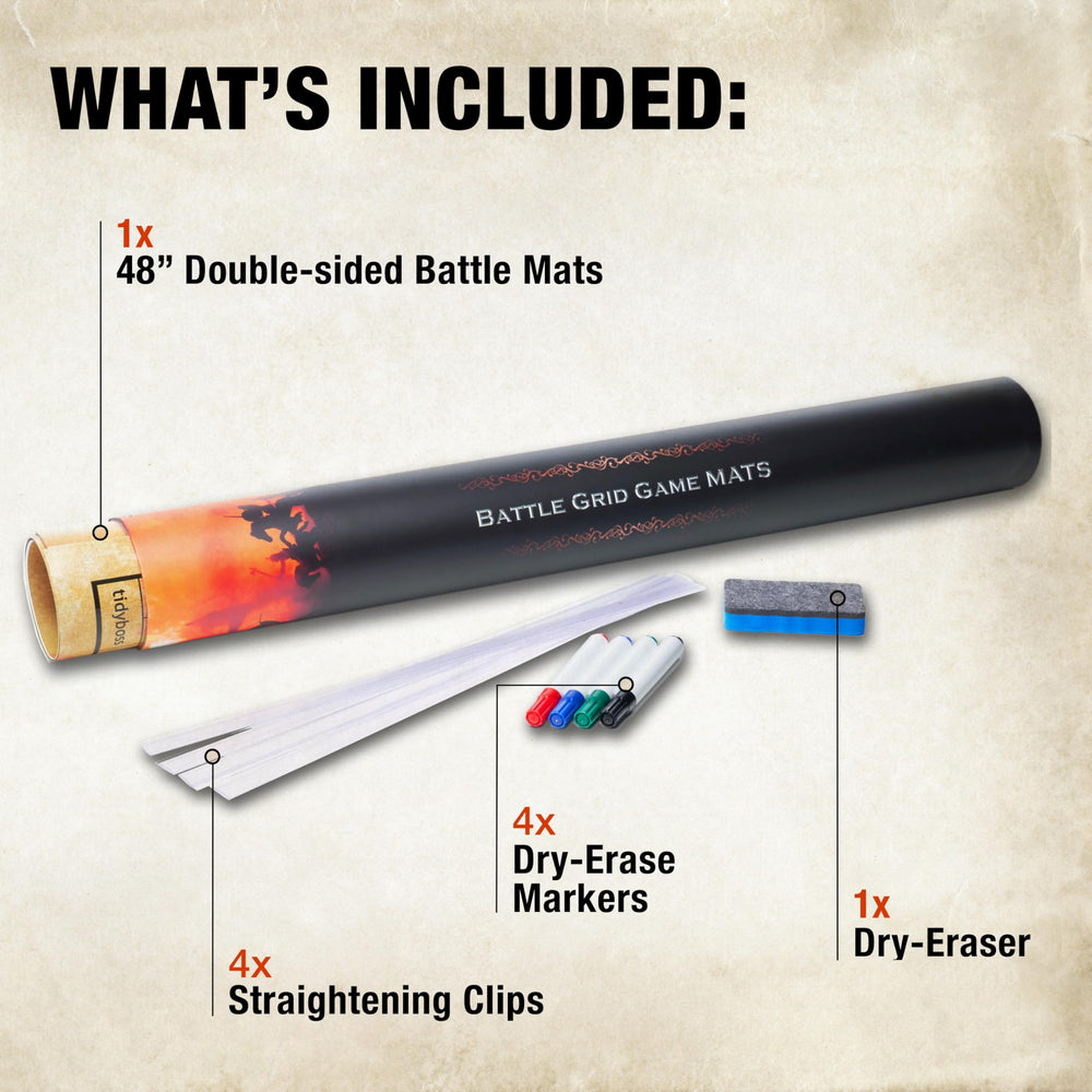 TIDYBOSS battle mat dry-erase surface easy to wipe clean between sessions.
