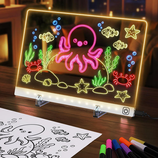 TidyKidz LumiBoard front view with seven-color glow for creative drawing and notes