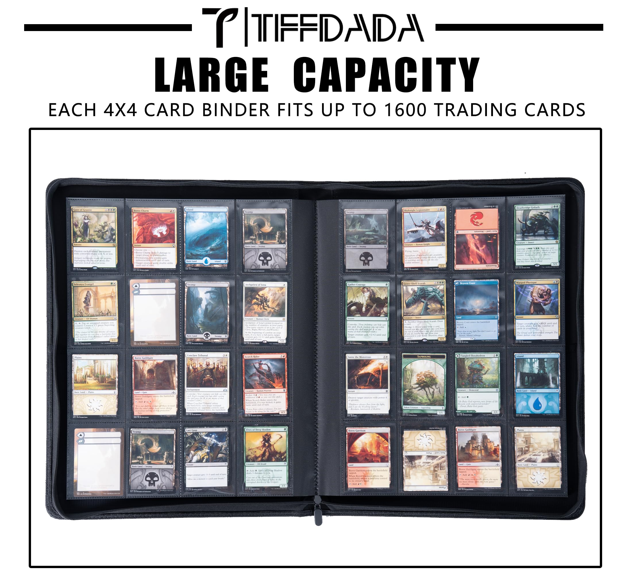 TIFFDADA 16-pocket page layout keeps up to 1,600 cards organized and accessible.