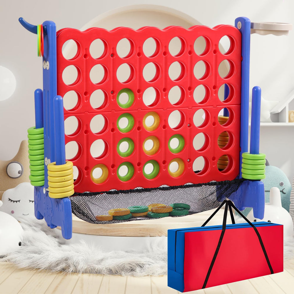 Tigasy Giant 4-Row Game with carrying bag for easy outdoor transport.