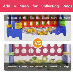 Tigasy Giant 4-Row Game showing mesh bottom for quick cleanup.