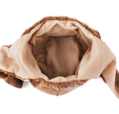 Tigerdoe plush sloth hood hat back view with cute pom.
