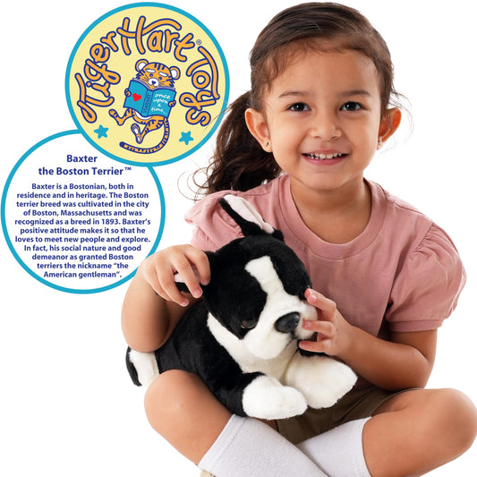 TigerHart Baxter Boston Terrier 12-inch side view plush, durable fabric for daily play.