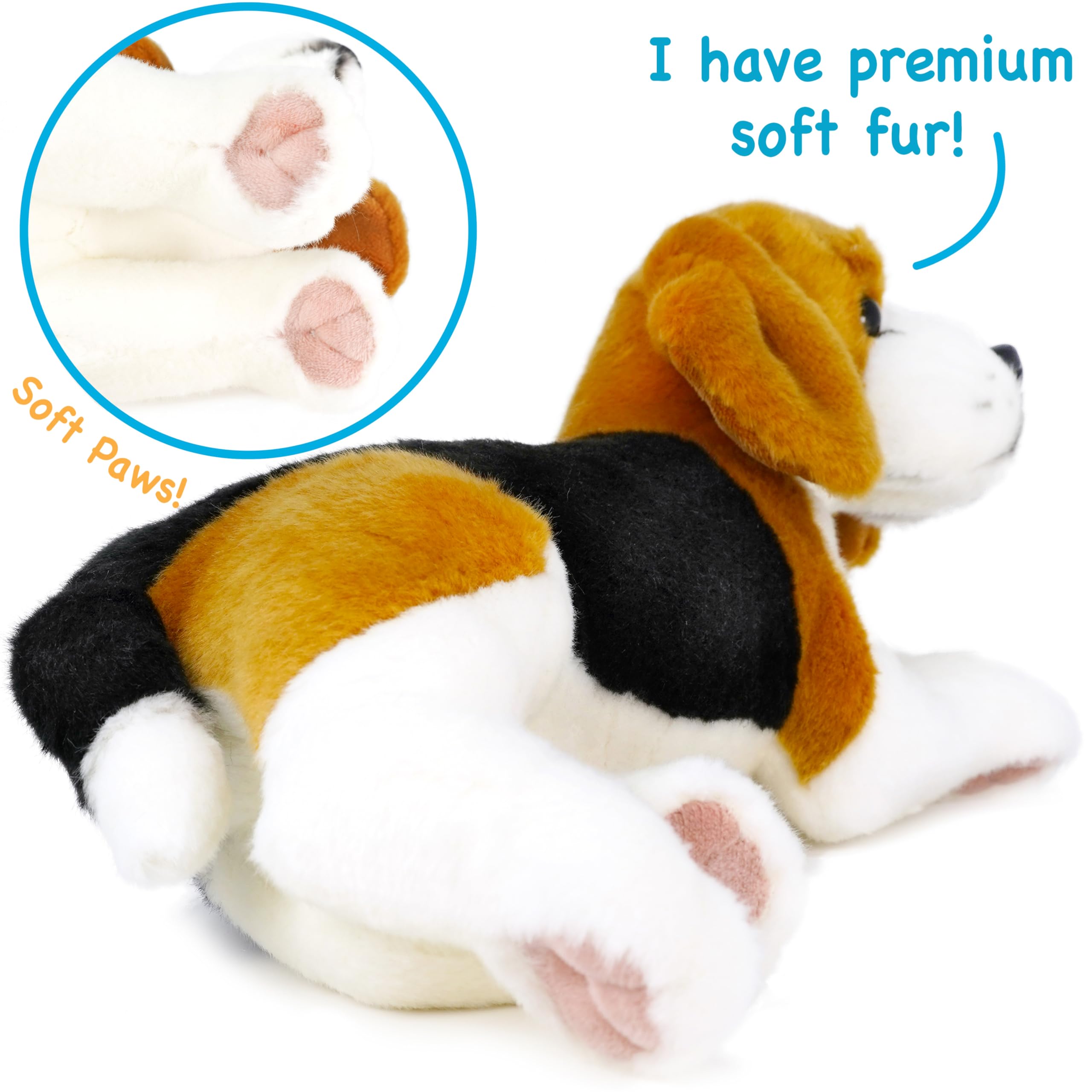 TigerHart Burkham Beagle plush face close-up highlights soft fur for comforting snuggles.