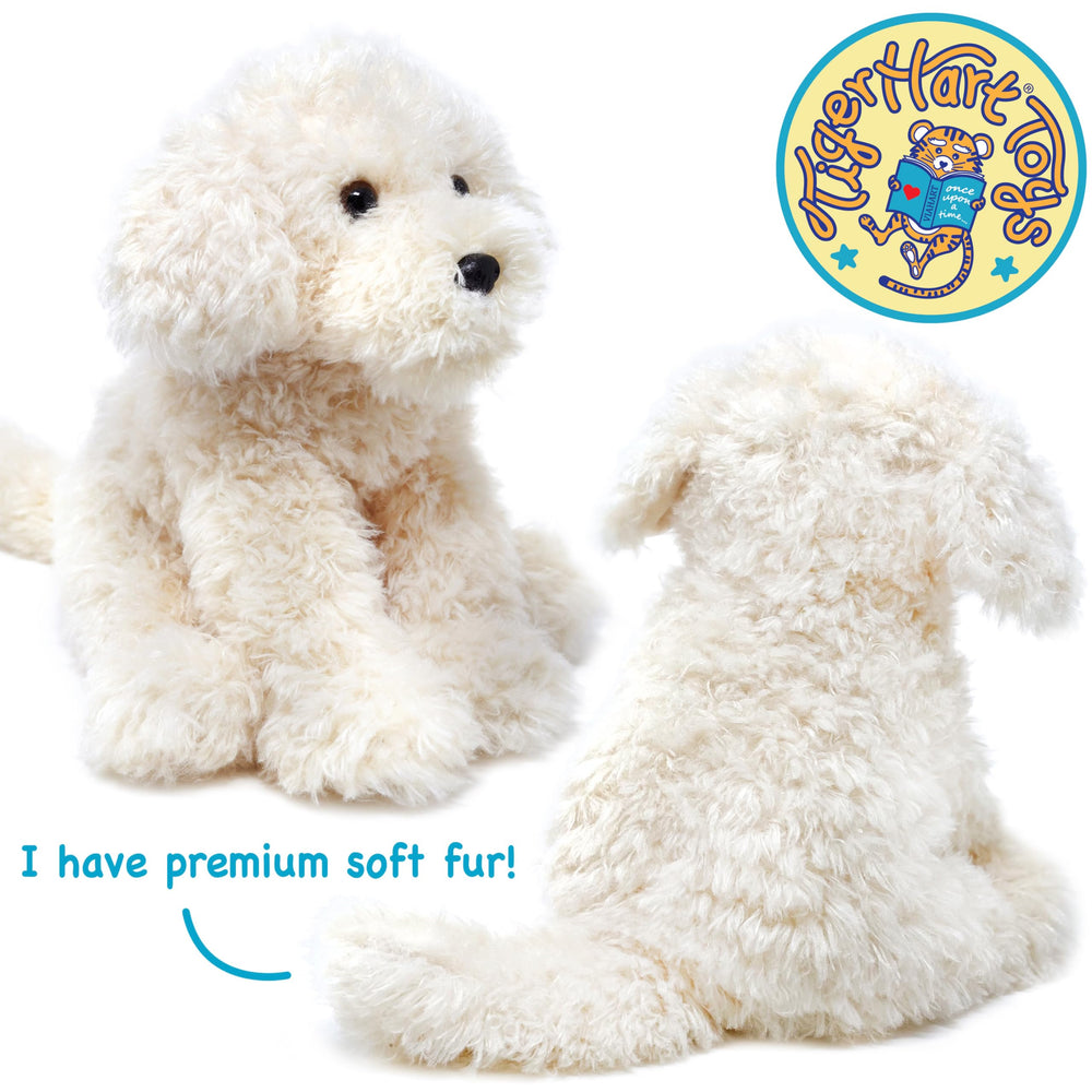 TigerHart Luka Labradoodle plush, age recommendation shown for safe play