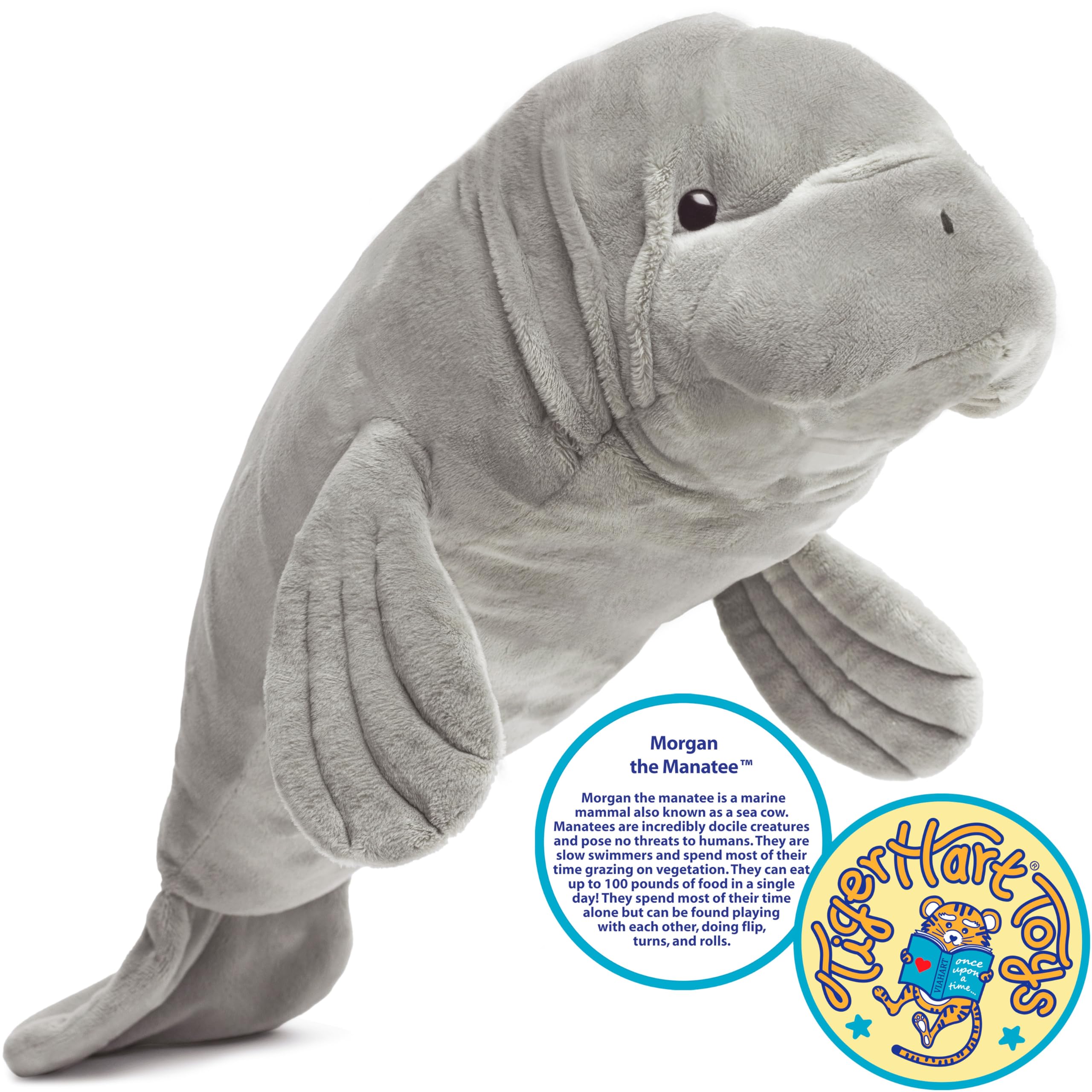 TigerHart Morgan manatee plush side view; cozy texture for bedtime