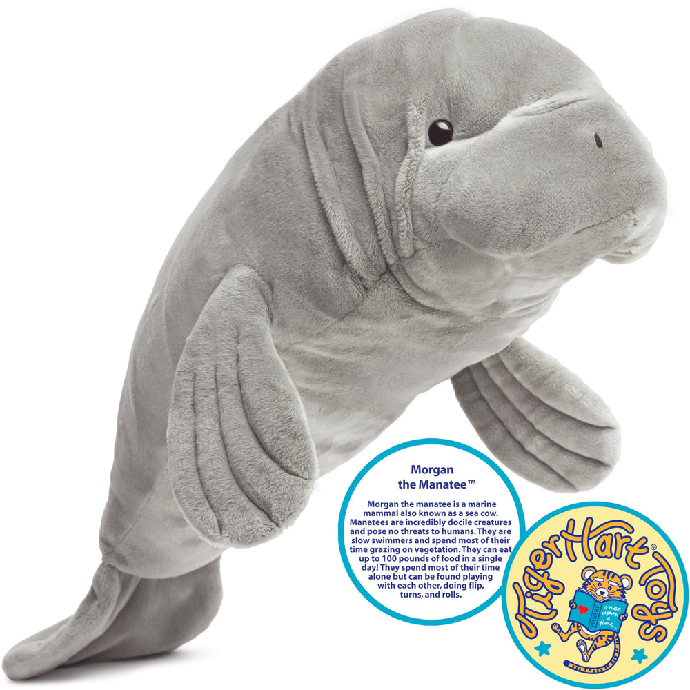 TigerHart Morgan manatee plush side view; cozy texture for bedtime