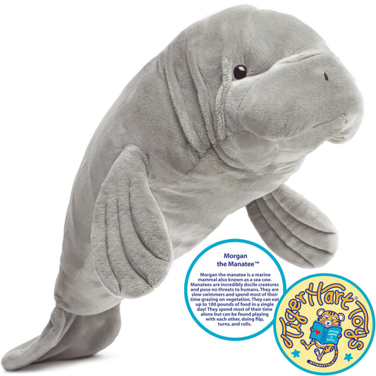 TigerHart Morgan manatee plush side view; cozy texture for bedtime