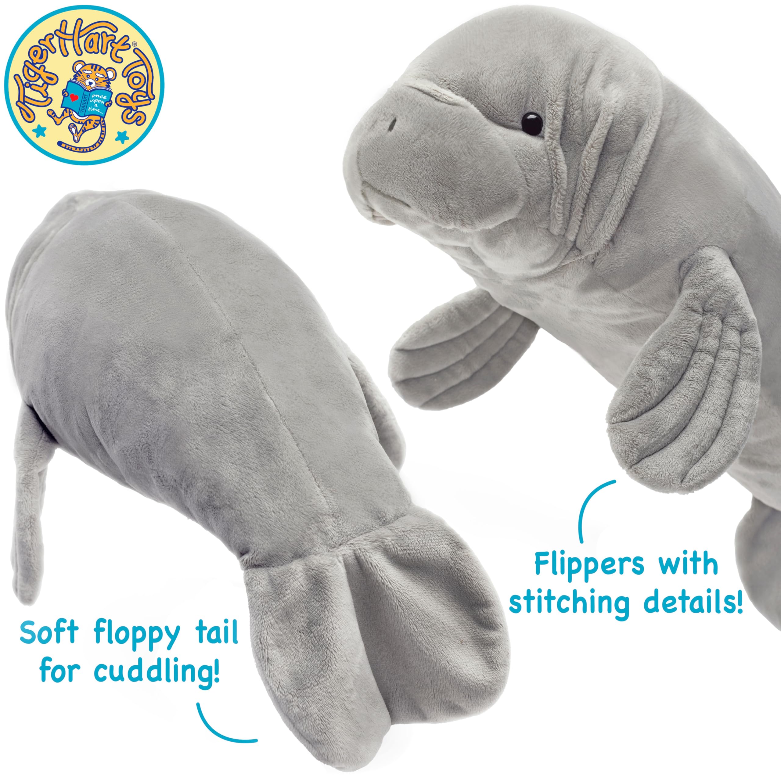 TigerHart Morgan manatee plush size and weight; 21 inches long, about 0.55 pounds