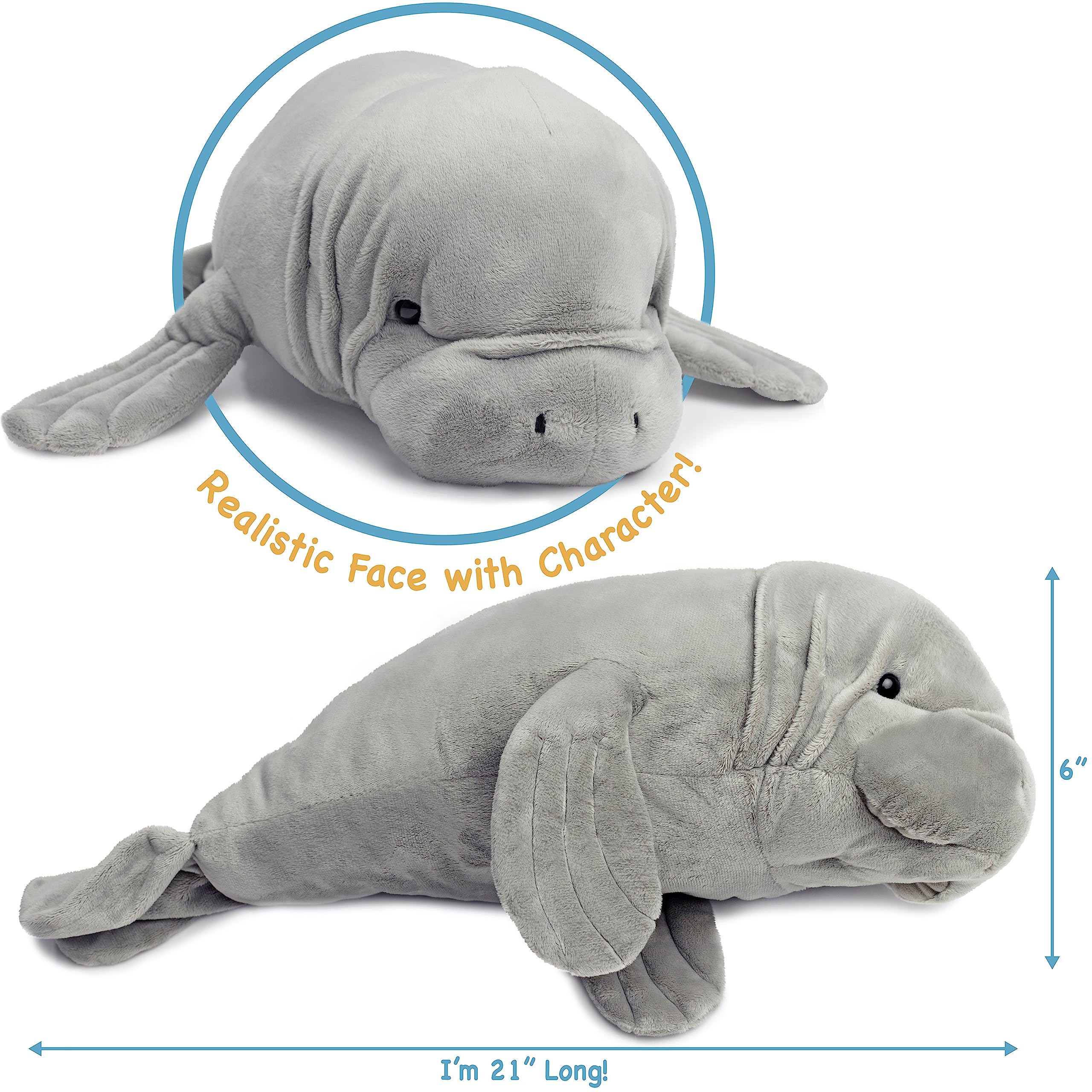 TigerHart Morgan manatee plush stitching detail; securely sewn for kid play