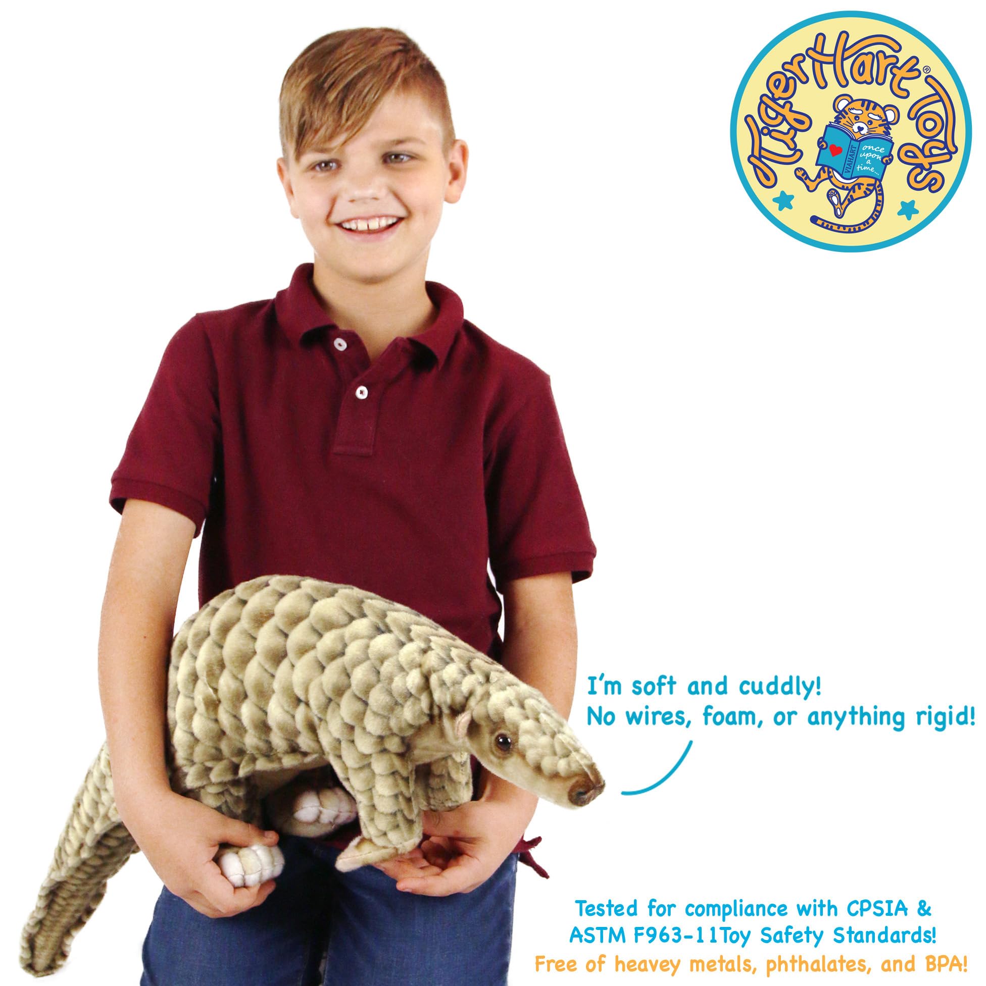 TigerHart Pandy pangolin soft plush fabric enhances gentle hugs.