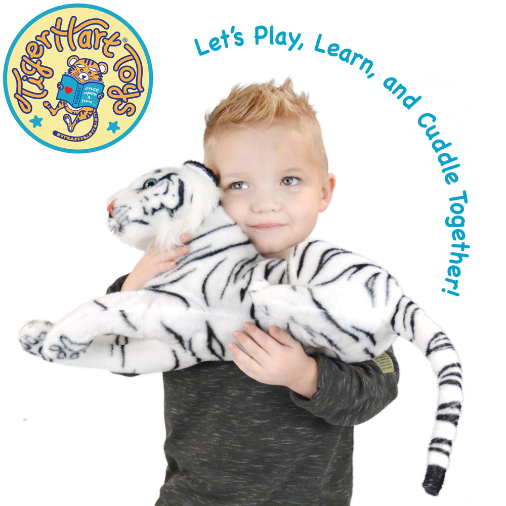 TigerHart Saphed White Tiger plush fabric texture close-up for tactile softness.