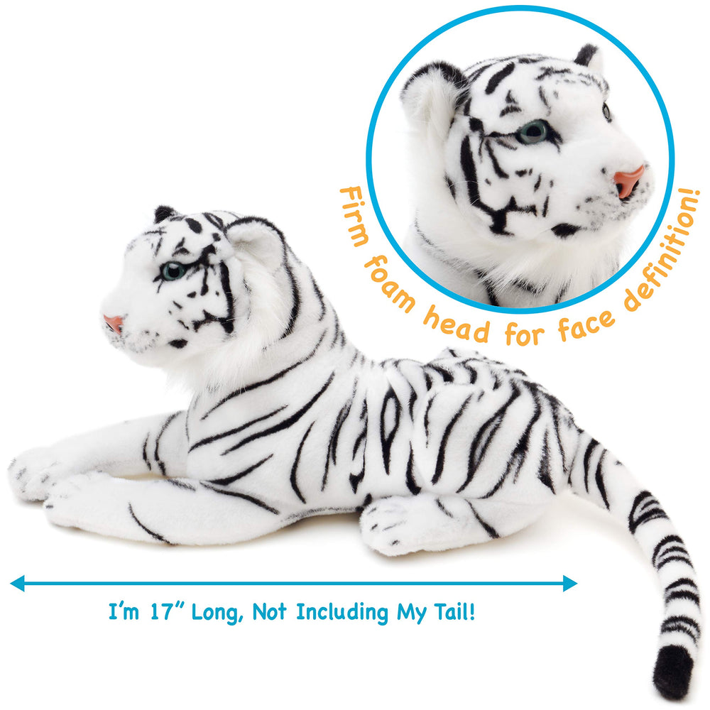 TigerHart Saphed White Tiger plush side view for imaginative storytelling.