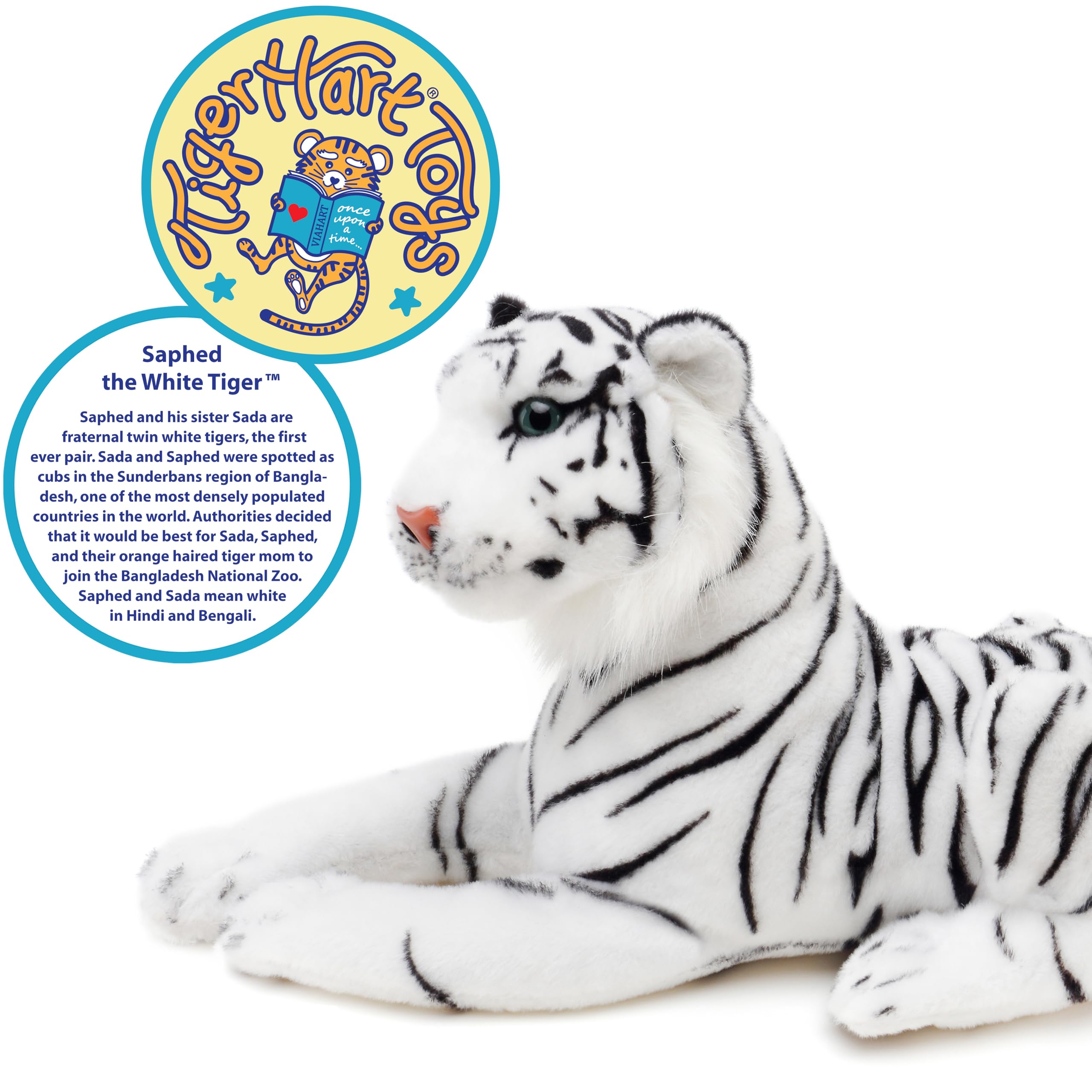 TigerHart Saphed White Tiger plush stitches highlight durable, secure construction.