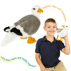 TigerHart Seamus the Seagull 12-inch plush, back view for shelf display