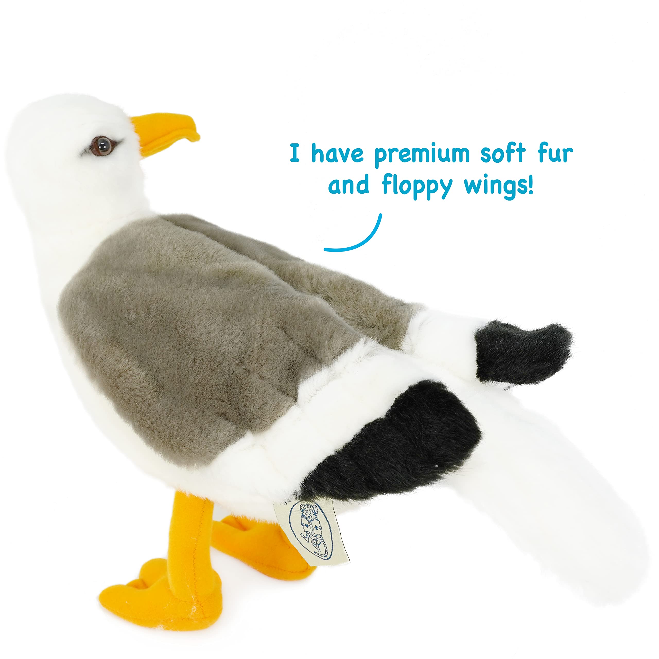 TigerHart Seamus the Seagull 12-inch plush, full-body shot ready for imaginative storytelling