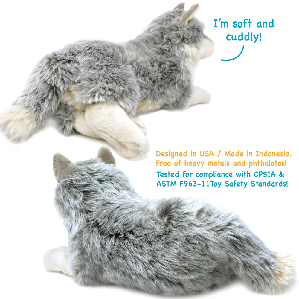 TigerHart Whitaker Wolf plush care instructions emphasize easy cleaning after adventures.