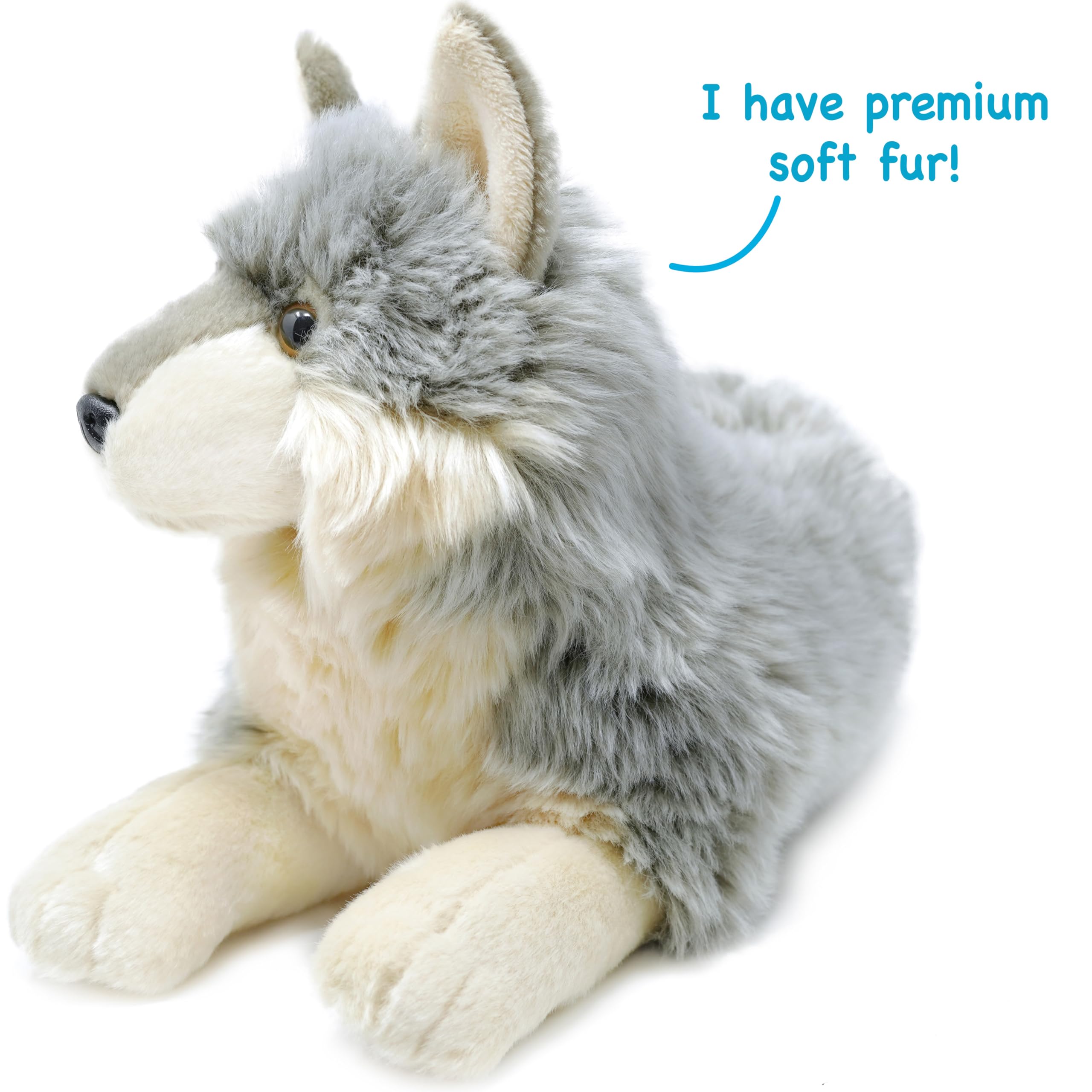 TigerHart Whitaker Wolf plush size details help plan safe, cozy cuddling.