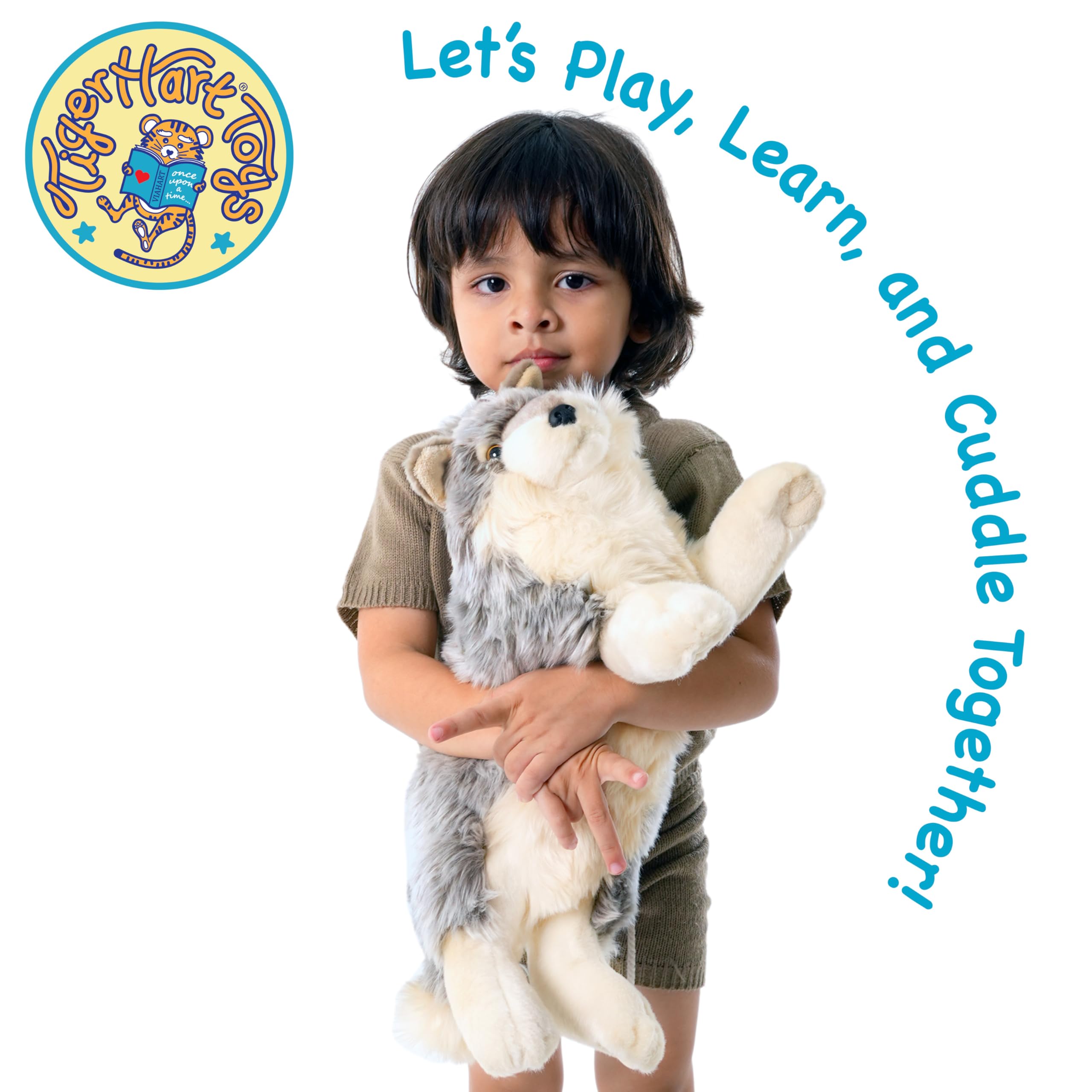 TigerHart Whitaker Wolf plush with soft fabric invites comforting hugs.
